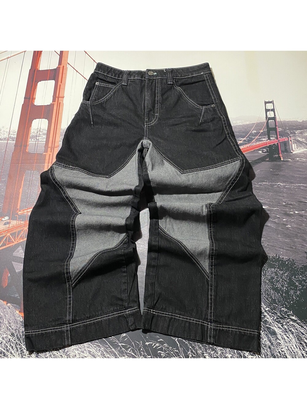 ALAB Mega Baggy Jeans Mens 32x30 Star Denim Grunge Skater JNCO Wide Leg 90s Y2K